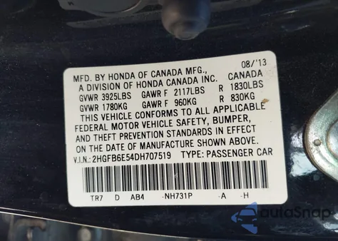 2013 Honda Civic Si z USA, uszkodzony, nr VIN 2HGFB6E54DH707519